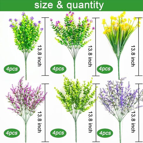 Artificial Flowers for Outdoors 24 Bundles Set uv Resistant No Fade Plastic Faux Fake Flowers Artificial for Decoration Indoor Outside Garden Porch Patio Farmhouse Hanging Plants Home Decor in Saudi Arabia