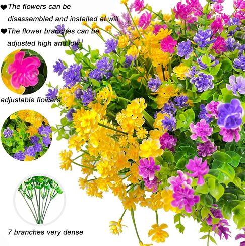 Artificial Flowers for Outdoors 24 Bundles Set uv Resistant No Fade Plastic Faux Fake Flowers Artificial for Decoration Indoor Outside Garden Porch Patio Farmhouse Hanging Plants Home Decor in Saudi Arabia