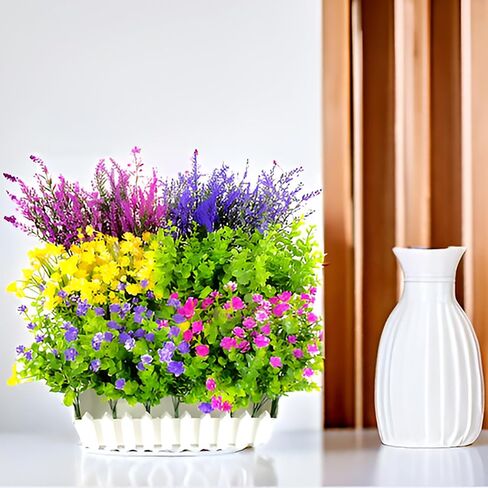 Artificial Flowers for Outdoors 24 Bundles Set uv Resistant No Fade Plastic Faux Fake Flowers Artificial for Decoration Indoor Outside Garden Porch Patio Farmhouse Hanging Plants Home Decor in Saudi Arabia
