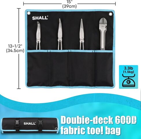 طقم كماشة أنف بإبرة طويلة، 4 قطع، كماشة أنف طويلة 11 بوصة، كماشة أنف منحنية 90 درجة و45 درجة، كماشة قطع قطرية طويلة وحقيبة تخزين قابلة للطي، مقبض من المطاط اللدن حراريًا بلونين، لإصلاح السيارة/الأعمال المنزلية in Kuwait