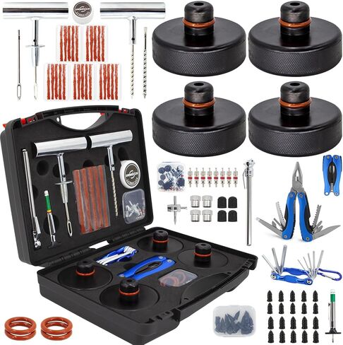 لوحة جاك لطراز تيسلا 3/Y/S/X، 4 قطع من المطاط جاك محول أداة هيكل جاك نقطة وسادة محول قوي، مجموعة أدوات إصلاح إطارات السيارة مع صندوق الأدوات in Kuwait