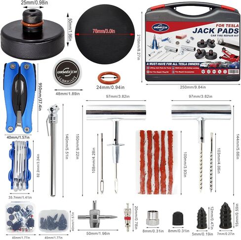 لوحة جاك لطراز تيسلا 3/Y/S/X، 4 قطع من المطاط جاك محول أداة هيكل جاك نقطة وسادة محول قوي، مجموعة أدوات إصلاح إطارات السيارة مع صندوق الأدوات in Kuwait