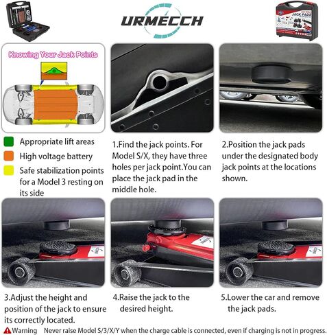 لوحة جاك لطراز تيسلا 3/Y/S/X، 4 قطع من المطاط جاك محول أداة هيكل جاك نقطة وسادة محول قوي، مجموعة أدوات إصلاح إطارات السيارة مع صندوق الأدوات in Kuwait