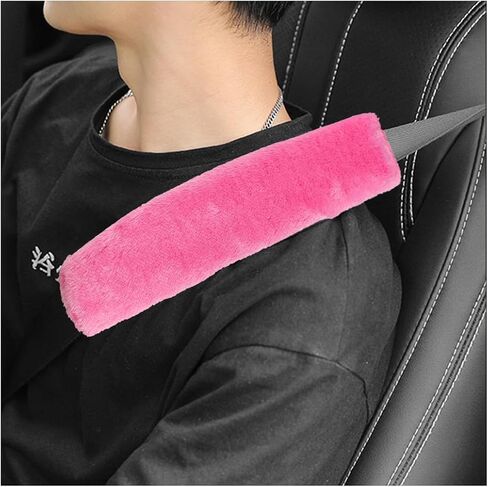 2PCS Car Seat Belt Cover Pad, Soft Auto Seatbelt Protector for a More Comfortable Driving, Fluffy Plush Seatbelt Shoulder Pad for All Vehicles and Backpack, Car Accessories (Black) in Saudi Arabia
