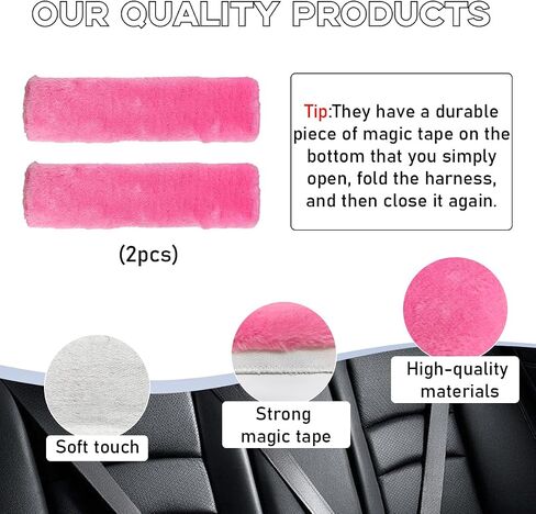 2PCS Car Seat Belt Cover Pad, Soft Auto Seatbelt Protector for a More Comfortable Driving, Fluffy Plush Seatbelt Shoulder Pad for All Vehicles and Backpack, Car Accessories (Black) in Saudi Arabia