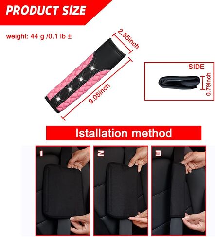 2PCS Bling Car Seat Belt Covers, Leather Vehicle Shoulder Pad Cushions, Sparkling Rhinestone Auto Seatbelt Strap Protective Covers for Women Girls, Universal for Most Cars（Pink） in Saudi Arabia