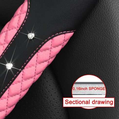 2PCS Bling Car Seat Belt Covers, Leather Vehicle Shoulder Pad Cushions, Sparkling Rhinestone Auto Seatbelt Strap Protective Covers for Women Girls, Universal for Most Cars（Pink） in Saudi Arabia