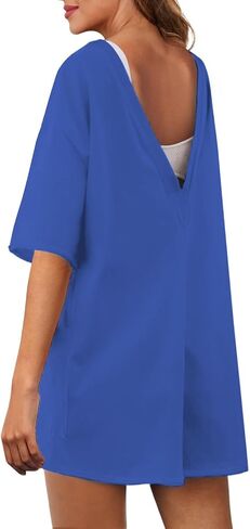 Rompers for Women Casual Summer Short Sleeve Athletic Jumpsuits Oversized Back V Neck Onesie Tee Romper with Pockets in Saudi Arabia
