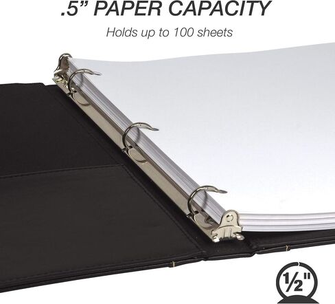 Samsill 0.5 Inch 3 Ring Binder, Leather, Black with Contrast Stitching, 8.5 x 11 Inch, 3 Rings, Notebook Binder, Portfolio Organizer, Planner, Journal in Saudi Arabia
