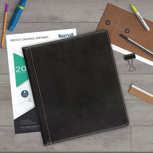 Samsill 0.5 Inch 3 Ring Binder, Leather, Black with Contrast Stitching, 8.5 x 11 Inch, 3 Rings, Notebook Binder, Portfolio Organizer, Planner, Journal in Saudi Arabia