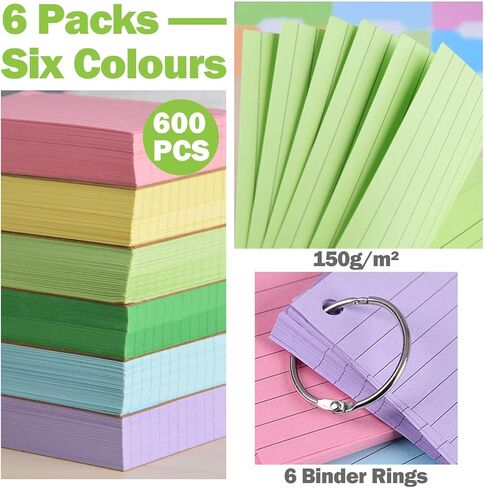 بطاقات الفهرسة، 600 قطعة من بطاقات الفلاش الملونة مع حلقات، بطاقات ملاحظات مقاس 3 × 4 بوصات، بطاقات ملاحظات مبطنة مقاس A7، بطاقات تعليمية مسطرة للدراسة، والتعلم، والمدرسة، ومستلزمات الكلية، والذاكرة in Kuwait