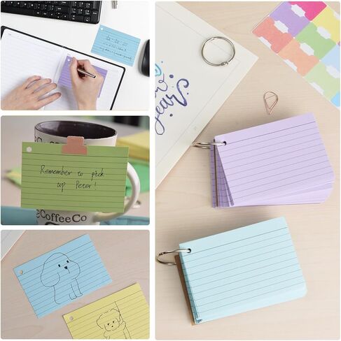 بطاقات الفهرسة، 600 قطعة من بطاقات الفلاش الملونة مع حلقات، بطاقات ملاحظات مقاس 3 × 4 بوصات، بطاقات ملاحظات مبطنة مقاس A7، بطاقات تعليمية مسطرة للدراسة، والتعلم، والمدرسة، ومستلزمات الكلية، والذاكرة in Kuwait