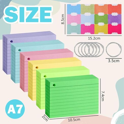 بطاقات الفهرسة، 600 قطعة من بطاقات الفلاش الملونة مع حلقات، بطاقات ملاحظات مقاس 3 × 4 بوصات، بطاقات ملاحظات مبطنة مقاس A7، بطاقات تعليمية مسطرة للدراسة، والتعلم، والمدرسة، ومستلزمات الكلية، والذاكرة in Kuwait