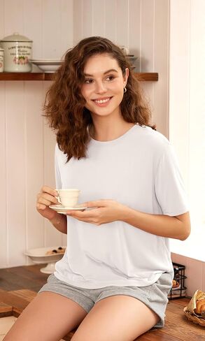 ODODOS Modal Soft Short Sleeve Shirts for Women Crew Neck Yoga Tee Casual Workout Tops in Saudi Arabia