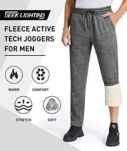 GEEK LIGHTING بنطال رياضي من الصوف للرجال مبطن بصوف الشيربا بنطال رياضي برباط دافئ مع جيوب in Saudi Arabia