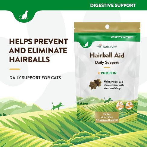 NaturVet - مكمل مساعد لكرات الشعر للقطط - بالإضافة إلى اليقطين - يساعد على التخلص من كرات الشعر ومنعها - 60 مضغًا ناعمًا in Saudi Arabia