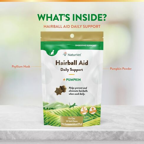 NaturVet - مكمل مساعد لكرات الشعر للقطط - بالإضافة إلى اليقطين - يساعد على التخلص من كرات الشعر ومنعها - 60 مضغًا ناعمًا in Saudi Arabia