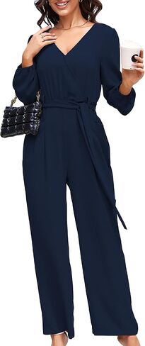 Women's Long Sleeve Jumpsuits for Women Dressy Casual Fall V Neck Wide leg Pants Rompers One Piece Outfits in Saudi Arabia