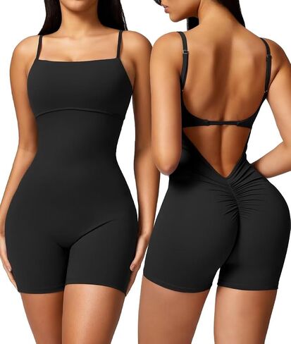 Vertvie One Piece Jumpsuits for Women Sleeveless Backless Tummy Control Workout Jumpsuit Shorts V Back Scrunch Yoga Rompers in Saudi Arabia