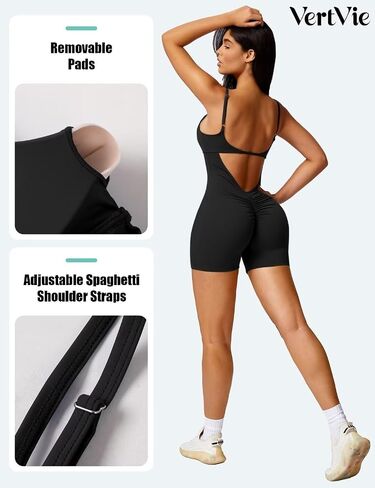 Vertvie One Piece Jumpsuits for Women Sleeveless Backless Tummy Control Workout Jumpsuit Shorts V Back Scrunch Yoga Rompers in Saudi Arabia