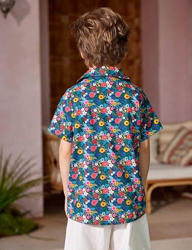 Arshiner Boy's Hawaiian Shirt Summer Tropical Button Down Shirt Short Sleeve Beach Shirt for Kids 100% Cotton Size 4-14 Years in Saudi Arabia