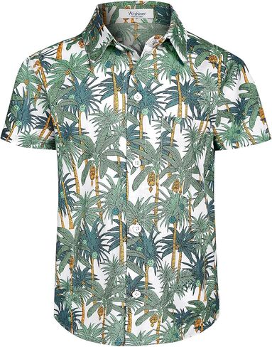 Arshiner Boy's Hawaiian Shirt Summer Tropical Button Down Shirt Short Sleeve Beach Shirt for Kids 100% Cotton Size 4-14 Years in Saudi Arabia