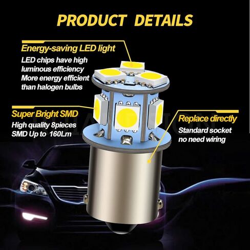Ruiandsion 2pcs 1156 7506 BA15S LED Bulb 6V Super Bright 5050 8SMD Chipset LED Replacement Bulb for Reverse light Turn signal light Tail light,Non-polarity(White) in Kuwait