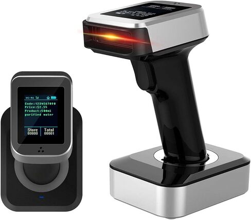 Symcode 2D QR Bluetooth ماسح الباركود مع شاشة عرض مع قاعدة شحن، 3 في 1 متوافق مع بلوتوث واتصال سلكي ولاسلكي 2.4 جيجا هرتز مع شاشة LCD ملونة TFT مقاس 1.8 بوصة in Saudi Arabia