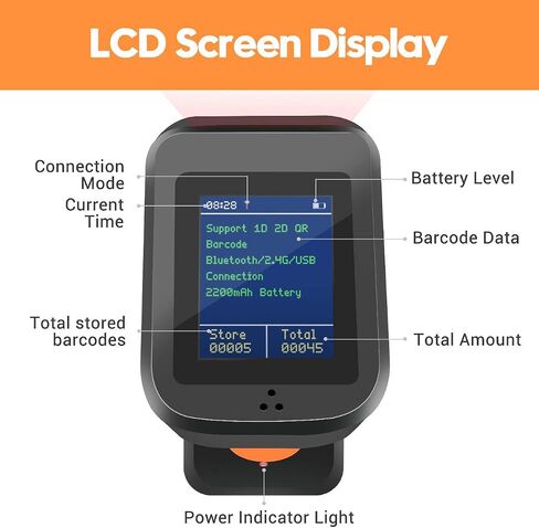 Symcode 2D QR Bluetooth ماسح الباركود مع شاشة عرض مع قاعدة شحن، 3 في 1 متوافق مع بلوتوث واتصال سلكي ولاسلكي 2.4 جيجا هرتز مع شاشة LCD ملونة TFT مقاس 1.8 بوصة in Saudi Arabia