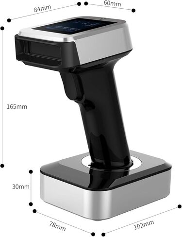 Symcode 2D QR Bluetooth ماسح الباركود مع شاشة عرض مع قاعدة شحن، 3 في 1 متوافق مع بلوتوث واتصال سلكي ولاسلكي 2.4 جيجا هرتز مع شاشة LCD ملونة TFT مقاس 1.8 بوصة in Saudi Arabia