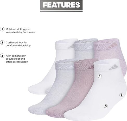 adidas Women's Athletic Cushioned Cut Socks (6-pair) Low Profile Arch Compression for a Secure Fit in Saudi Arabia