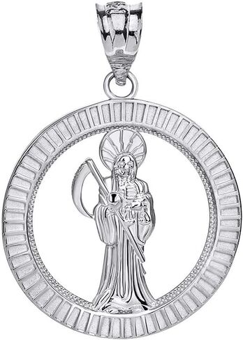 10k Gold Santa Muerte Round Charm Pendant in Saudi Arabia