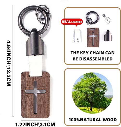 Wooden Cross Necklace Keychain Set of 2, Walnut Olive Wood Cross Keyring Pendant Gift for Men Women in Saudi Arabia