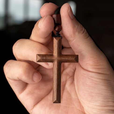 Wooden Cross Necklace Keychain Set of 2, Walnut Olive Wood Cross Keyring Pendant Gift for Men Women in Saudi Arabia