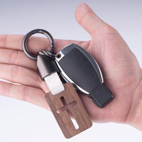 Wooden Cross Necklace Keychain Set of 2, Walnut Olive Wood Cross Keyring Pendant Gift for Men Women in Saudi Arabia