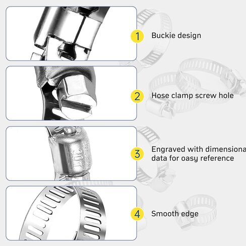 40PCS Hose Clamp Set, 1/4"–1-1/8" 304 Stainless Steel Worm Gear Fuel Line Hose Pipe Clamps for Fuel Injection Line, Automotive, Radiator, Garden in Kuwait