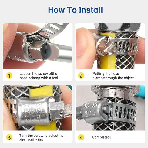 40PCS Hose Clamp Set, 1/4"–1-1/8" 304 Stainless Steel Worm Gear Fuel Line Hose Pipe Clamps for Fuel Injection Line, Automotive, Radiator, Garden in Kuwait