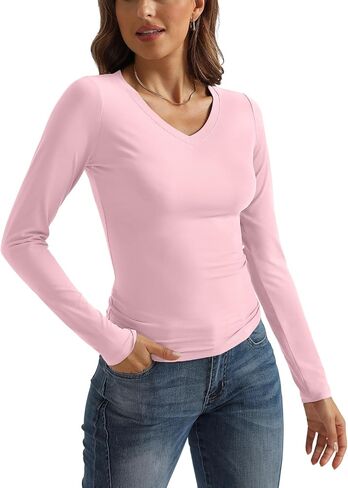 Womens 3 Pack Long Sleeve Shirts V Neck Going Out Slim Fit Causal Crop Tops 2024 Fall Fashion Clothes in Saudi Arabia