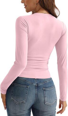 Womens 3 Pack Long Sleeve Shirts V Neck Going Out Slim Fit Causal Crop Tops 2024 Fall Fashion Clothes in Saudi Arabia