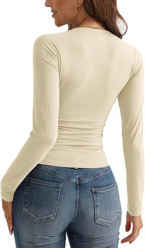 Womens 3 Pack Long Sleeve Shirts V Neck Going Out Slim Fit Causal Crop Tops 2024 Fall Fashion Clothes in Saudi Arabia