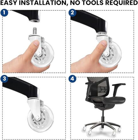 Office Chair Wheels for Carpet and Hardwood Floors Laminate Heavy Duty Casters mat Rubber Silicon Rollers Wheels Replacement Desk Chair Accessories (White) in Saudi Arabia
