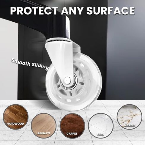 Office Chair Wheels for Carpet and Hardwood Floors Laminate Heavy Duty Casters mat Rubber Silicon Rollers Wheels Replacement Desk Chair Accessories (White) in Saudi Arabia