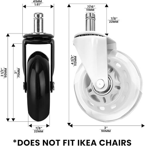Office Chair Wheels for Carpet and Hardwood Floors Laminate Heavy Duty Casters mat Rubber Silicon Rollers Wheels Replacement Desk Chair Accessories (White) in Saudi Arabia