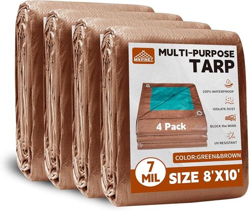 Tarp 5x7 ft 100% Waterproof 7mil Durable Grommets and Reinforced Edges,Uv Resistant,Green/Brown Tarp,Emergency Rain Shelter,Outdoor Cover and Camping Use -by MVPNET in Saudi Arabia