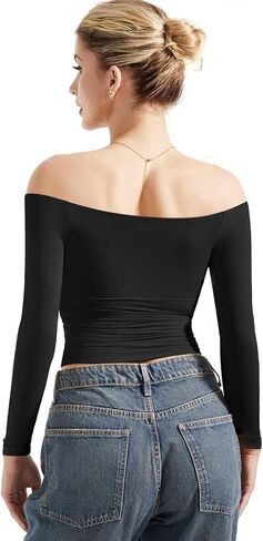 SUUKSESS Women Off Shoulder Double Lined Long Sleeve Shirts Basic Going Out Tops in Saudi Arabia