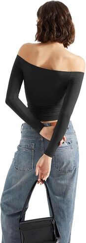SUUKSESS Women Off Shoulder Double Lined Long Sleeve Shirts Basic Going Out Tops in Saudi Arabia