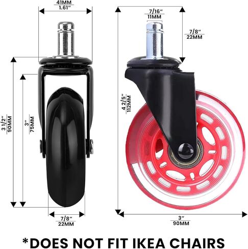 Office Chair Wheels for Carpet and Hardwood Floors Laminate Heavy Duty Casters mat Rubber Silicon Rollers Wheels Replacement Desk Chair Accessories (White) in Saudi Arabia