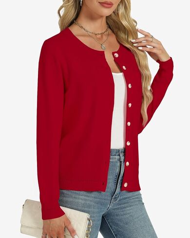 Tanou Womens Lightweight Cardigan Classic Casual Hollow Carved Long Sleeve Crew Neck Button Knit Cardigan Sweaters in Saudi Arabia