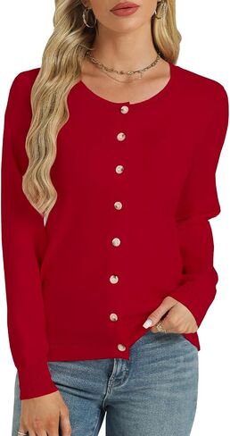 Tanou Womens Lightweight Cardigan Classic Casual Hollow Carved Long Sleeve Crew Neck Button Knit Cardigan Sweaters in Saudi Arabia
