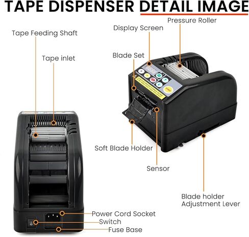 Automatic Tape Dispenser, Electric Ribbon Cutting Machine，Available for 6-60mm Width Tape/Ribbon, Max Cutting Length 999mm, Ideal for Shipping,Gift Wrapping,Factory-Black in Kuwait
